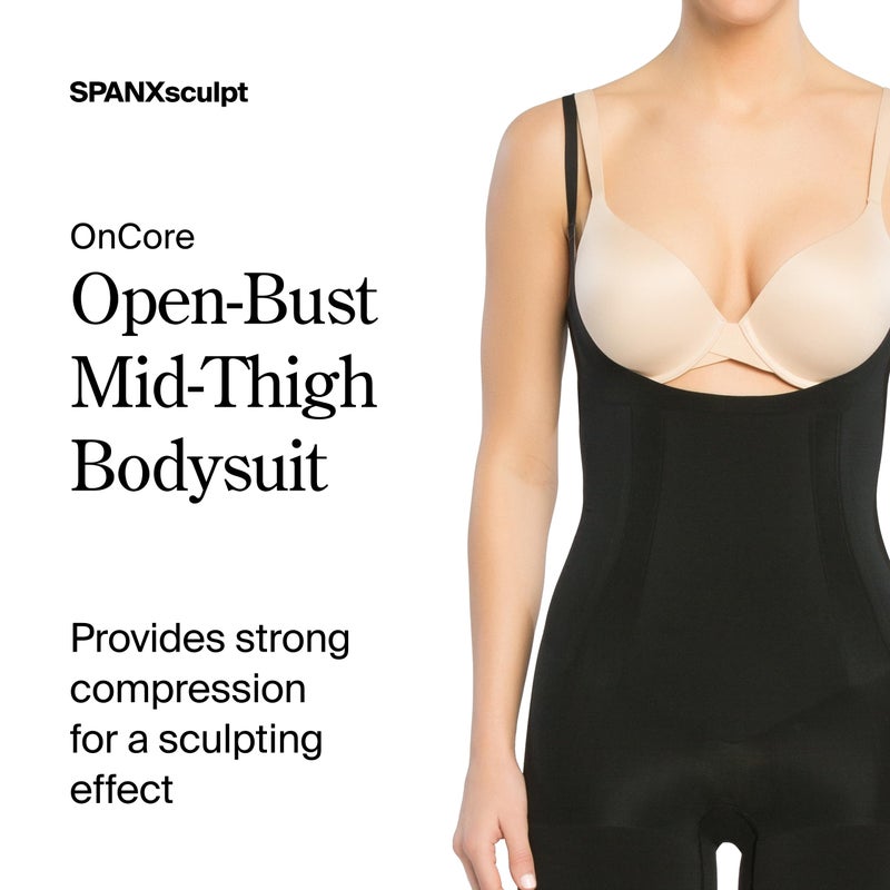 SPANX sculpt OnCore Open-Bust Mid-Thigh Bodysuit - Powerful Compression - Comfortable Shapewear - Adjustable Straps - Very Black - X-Large - Image 2